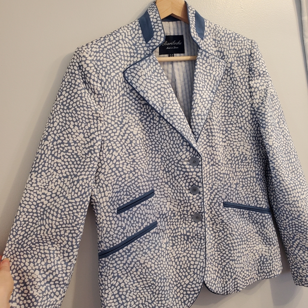 Bariloche Medium Spain Blazer Jacket Cotton Blue Polka Dots Buttons Formal Coat